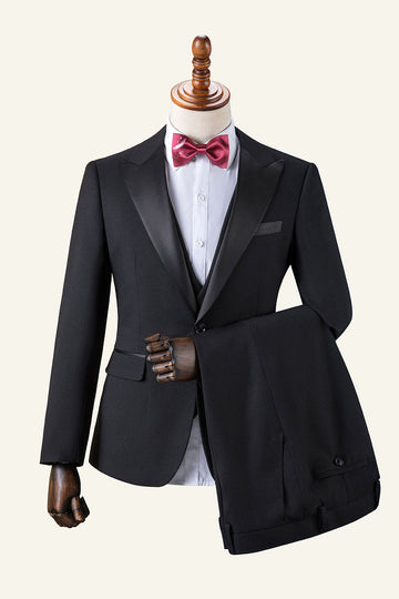 Black Peaked Lapel 3-Piece menn Suit smoking